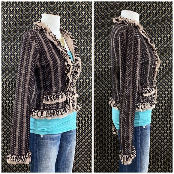 2004 Anthro "Fringe Trim Cardigan" HWR Monogram - Picture 4 of 16